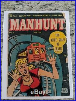 Manhunt! #1 #5 #9 classic cover, rare, CGC ready. Golden age lot