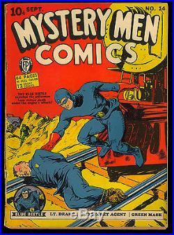 Mystery Men Comics #14 (Glue) o/w Very Nice Golden Age Fox 1940 App. GD-VG