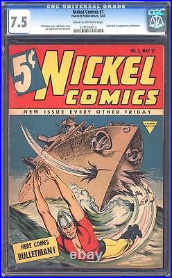 Nickel Comics 1 CGC 7.5 Origin & 1st App of Bulletman Fawcett Golden Age 1940