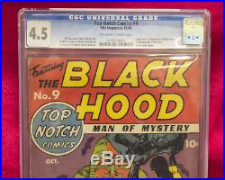 ORIGIN and FIRST BLACK HOOD Top Notch #9 CGC 4.5 OWithW Pages 1940 Golden Age MLJ