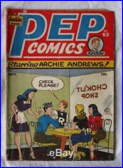 Pep Comics September 1947 Archie Andrews Comic Book #63 Golden Age 10 Cent Cover