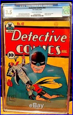 Rare 1940 Golden Age Detective Comics #42 Cgc 3.5 Unrestored Batman Classic Cvr