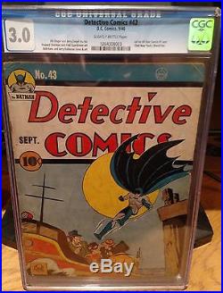 Rare 1940 Golden Age Detective Comics #43 Cgc 3.0 Unrestored Batman Classic Cvr