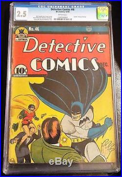 Rare 1940 Golden Age Detective Comics #46 Cgc 2.5 Unrestored Batman Classic Cvr