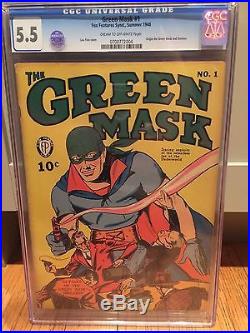 Rare 1940 Golden Age Green Mask #1 Cgc 5.5 Universal Pinnacle Hill Collection