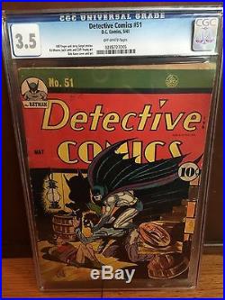 Rare 1941 Golden Age Detective Comics #51 Cgc 3.5 Unrestored Batman Classic Cvr