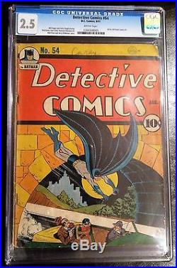 Rare 1941 Golden Age Detective Comics #54 Cgc 2.5 Unrestored Batman Classic Cvr