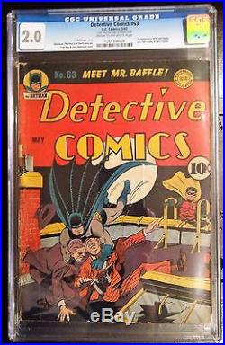 Rare 1942 Golden Age Detective Comics #63 Cgc 2.0 Unrestored Batman Classic Cvr