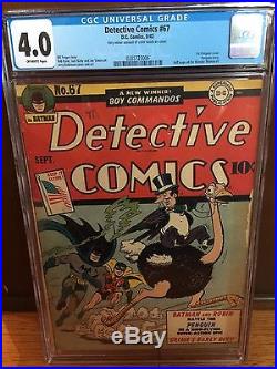 Rare 1942 Golden Age Detective Comics #67 Cgc 4.0 Batman 1st Penguin Cover