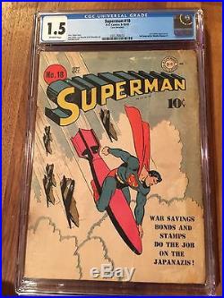 Rare 1942 Golden Age Superman #18 Cgc 1.5 Universal Lex Luthor Appearance