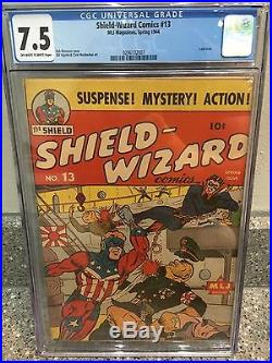 Rare 1944 Golden Age Shield-wizard Comics #13 Cgc 7.5 Unrestored Last Issue Wow