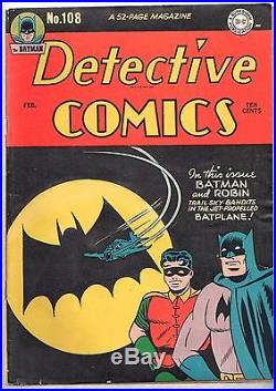 Rare 1946 Golden Age Detective Comics #108 Batman Classic Cover