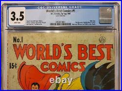 RARE World's Best Comics 1 CGC 3.5 Batman Superman Robin Finest 1941 Golden Age