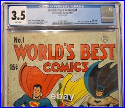 RARE World's Best Comics 1 CGC 3.5 Batman Superman Robin Finest 1941 Golden Age