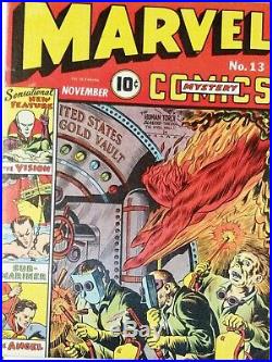 Rare 1940 Timely Golden Age Marvel Mystery Comics #13 Key 1st Vision Schomburg