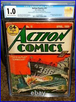 Rare Action Comics #11 Early Golden Age Superman Cgc 1.0