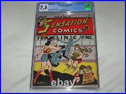 Sensation Comics #27 CGC 7.5 VF- Rare White Pages! Golden Age Wonder Woman
