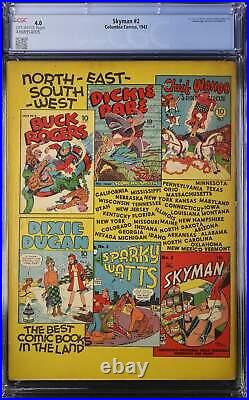 Skyman #2 Columbia Comics (1942) CGC 4.0 VG Ogden Whitney 1st Print Graded Comic