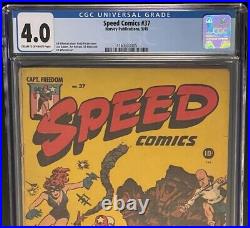 Speed Comics #37 (1945)? CGC 4.0? WWII Cover Black Cat Golden Age Harvey Comic