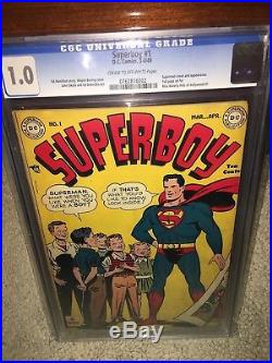 Superboy #1 CGC 1.0 DC 1949 Superman Cover! Key Golden Age! Off-White! H5 824 cm