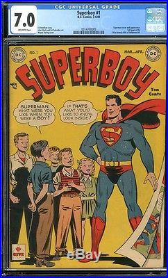 Superboy #1 CGC 7.0 DC 1949 Superman Cover! Key Golden Age! Off-White! G2 149 cm