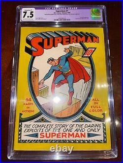 Superman #1 CGC 7.5 (R) 1939 Mega key Golden Age! Great Investment! M6 513 cm