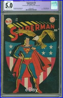 Superman 14 CGC 5.0 Restored DC Comics 1942 Golden Age Patriotic Flag & Eagle