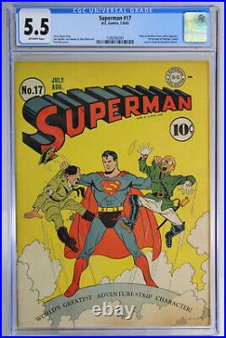 Superman # 17 CGC 5.5 DC 1942 Hitler & Hirohito cover Luthor appears