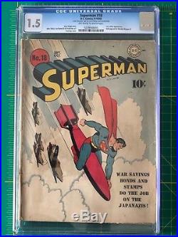 Superman #18 (D. C.) CGC 1.5 owithw 1942 WWII Golden Age Superhero Great Eye Appeal