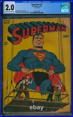Superman #21 (1943)? CGC 2.0? Rare! Jerry Siegel Story Golden Age DC Comic