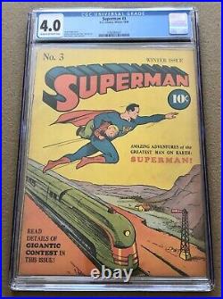 Superman # 3 Classic Train Cover Golden Age Pre Code CGC 4.0 1940 Key