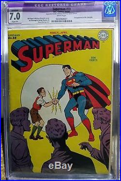Superman #33 Golden Age White Pages! CGC 7.0 Restored Grade