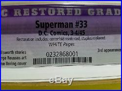 Superman #33 Golden Age White Pages! CGC 7.0 Restored Grade