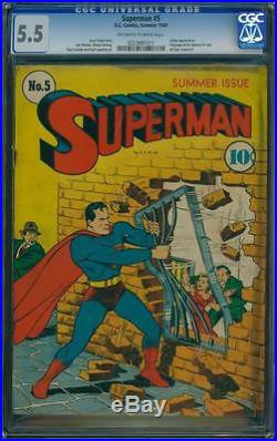 Superman 5 CGC 5.5 OWithW Golden Age Key DC Comic Early Supes L@@K