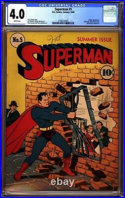 Superman #5 Cgc 4.0 Vg DC Comics 1940 Golden Age Original Owner Collection
