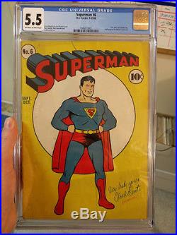 Superman #6 Comic August 1940 Golden Age Original CGC 5.5 Graded not CBCS