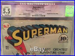 Superman #7 Golden Age KEY DC CGC 5.5 Slight (P) 1st Perry White