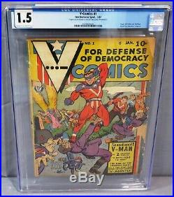 V-COMICS #1 (Nazi Cover) CGC 1.5 Fox Features Syndicates 1942 Golden Age Comics