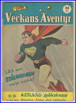 VECKANS ÄVENTYR #50 Swedish Golden Age Comic! Classic Superman cover! DC 1943 1
