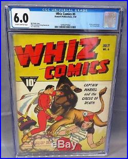 WHIZ COMICS #6 (Shazam, Captain Marvel) CGC 6.0 Golden Age Fawcett 1940