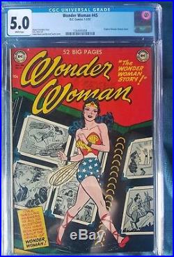 WONDER WOMAN #45, CGC 5.0 (Jan 1951, DC)GOLDEN AGE, ORIGIN RETOLD, WHITE PAGES