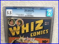 Whiz Comics #42 CGC 5.5 Fawcett May 1943 Golden Age off-white pages