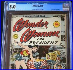 Wonder Woman #7 (1943) CGC 5.0 WW for President! Golden Age Key! DC Comics