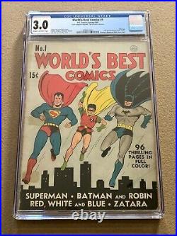 Worlds Best Comics / Finest # 1 CGC 3.0 1941 Golden Age Batman 1st Issue