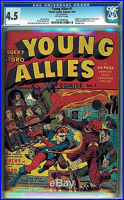 Young Allies #1 Cgc 4.5 Ow Pages Golden Age Wwii Nazi/ Hitler/red Skull Stan Lee
